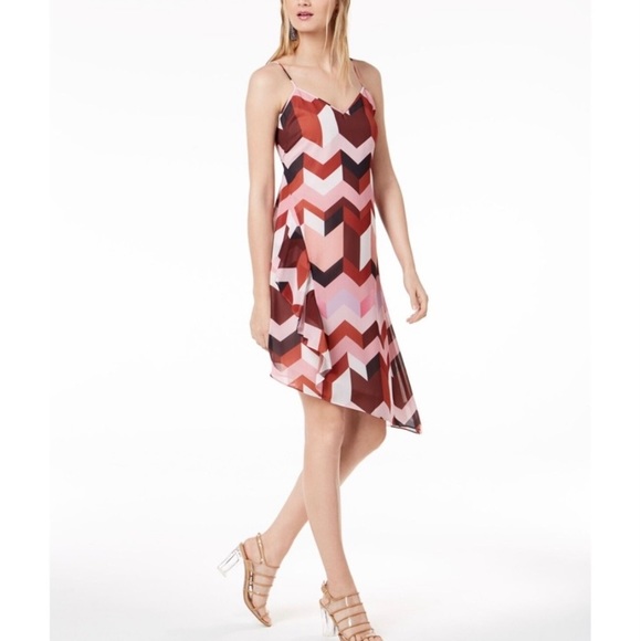 BAR III Pink Geometric Print Slip Dress Asymmetric Hem Size Small. Y2K style. - Picture 1 of 12